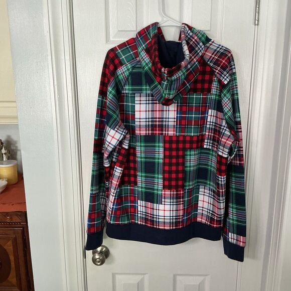 Lands’ End Serious Sweats Patchwork Plaid Hoodie Men’s Medium - Picture 3 of 12